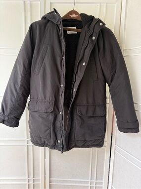 Old Navy Black Hooded Field Coat with Sherpa Lining
